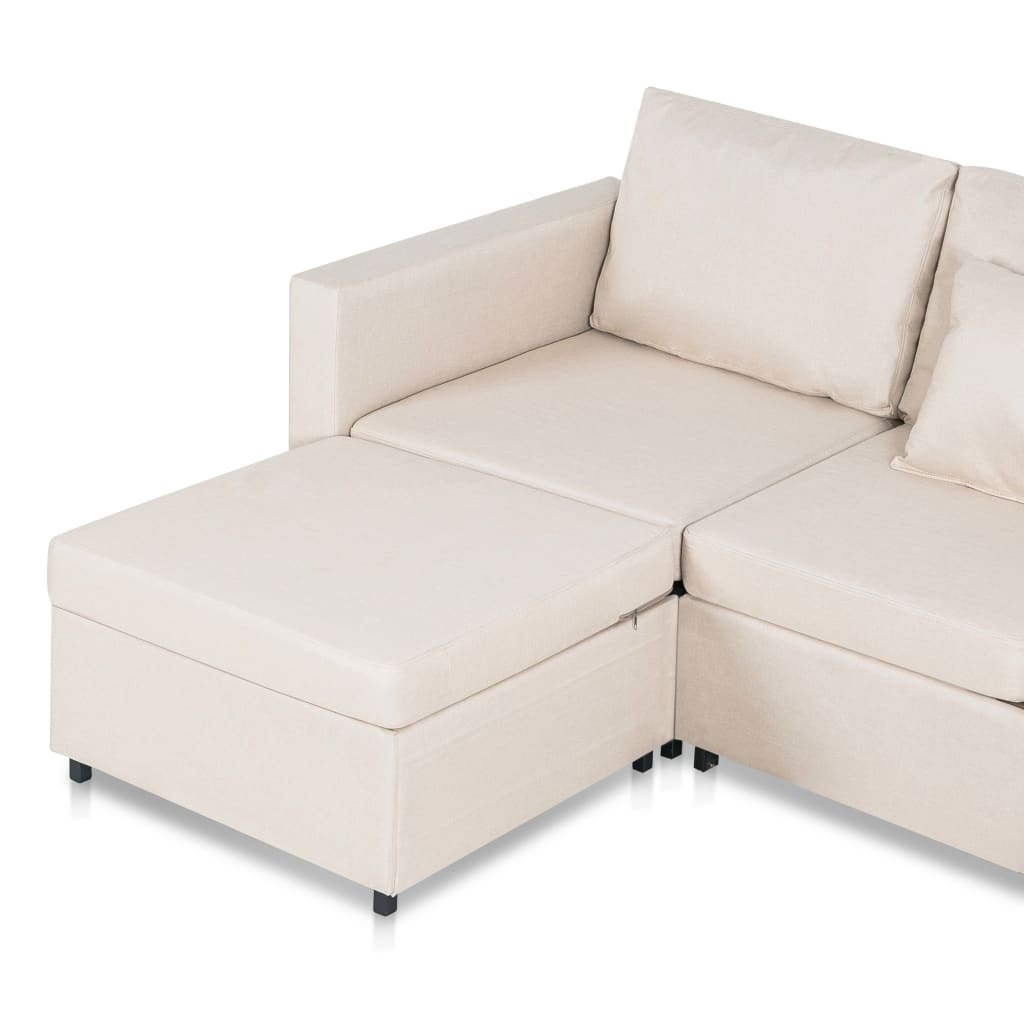 4-Seater Pull-out Sofa Bed Fabric Cream