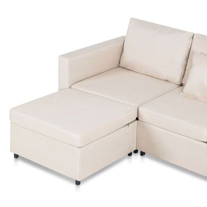 4-Seater Pull-out Sofa Bed Fabric Cream