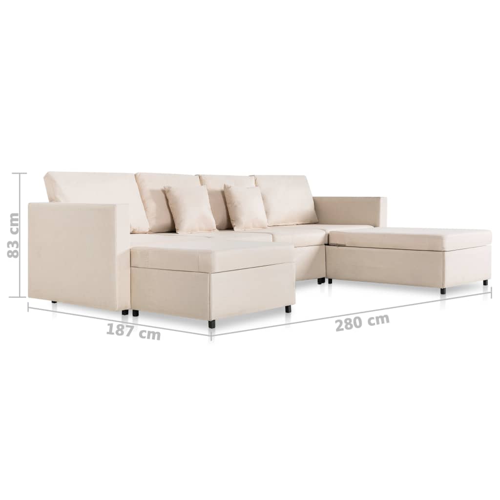 4-Seater Pull-out Sofa Bed Fabric Cream