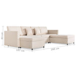 4-Seater Pull-out Sofa Bed Fabric Cream