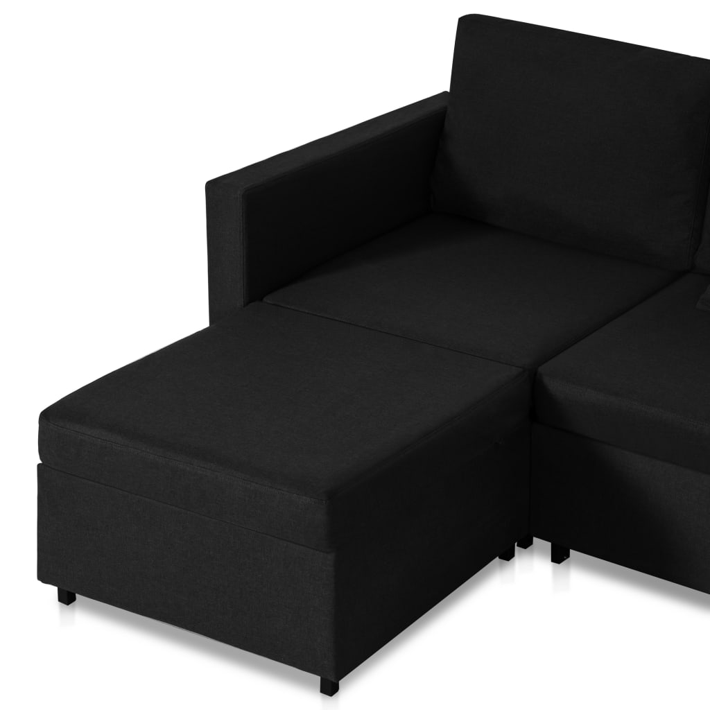 4-Seater Pull-out Sofa Bed Fabric Black