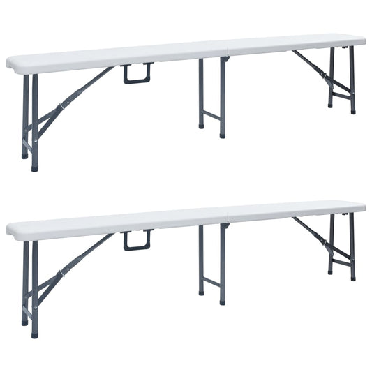 Folding Garden Benches 2 pcs 180 cm HDPE White
