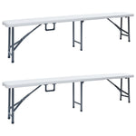Folding Garden Benches 2 pcs 180 cm HDPE White