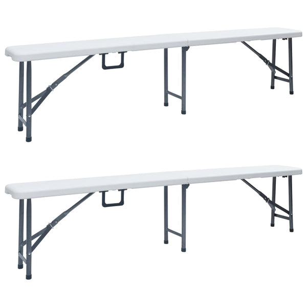  Folding Garden Benches 2 pcs 180 cm HDPE White
