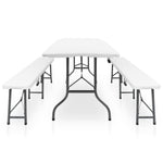 Folding Garden Table with 2 Benches 180 cm Steel and HDPE White