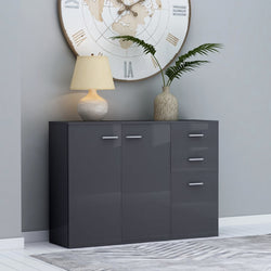 Sideboard High Gloss Grey 105x30x75 cm Chipboard