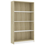4-Tier Book Cabinet White and Sonoma Oak Chipboard