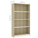4-Tier Book Cabinet White and Sonoma Oak Chipboard