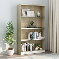 4-Tier Book Cabinet White and Sonoma Oak 80x24x142 cm Chipboard
