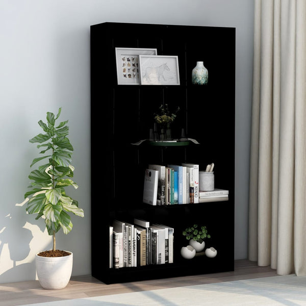  4-Tier Book Cabinet High Gloss Black, Chipboard