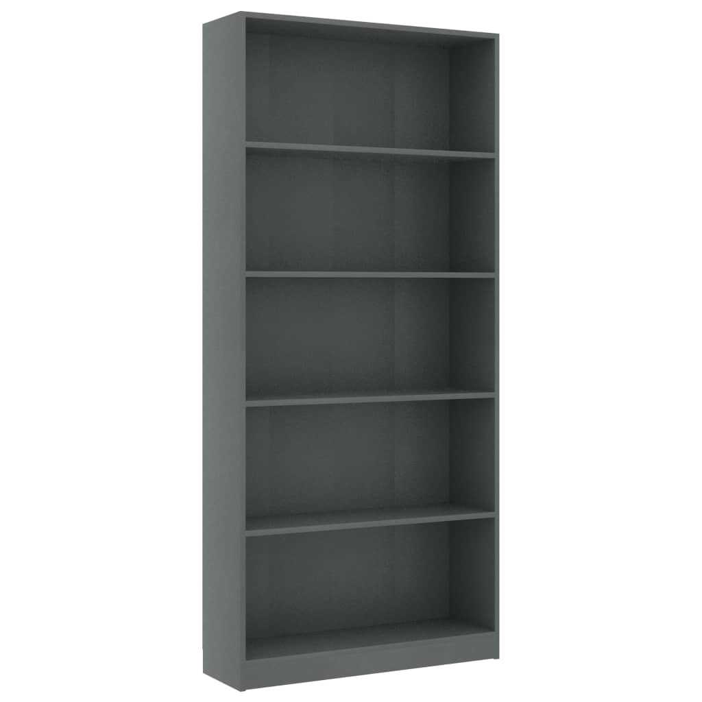 5-Tier Book Cabinet Grey 80x24x175 cm Chipboard