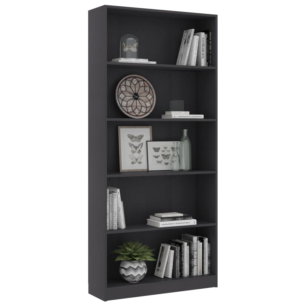 5-Tier Book Cabinet Grey 80x24x175 cm Chipboard