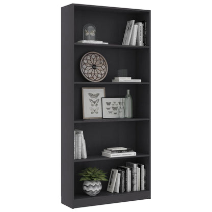 5-Tier Book Cabinet Grey 80x24x175 cm Chipboard