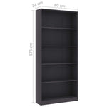 5-Tier Book Cabinet Grey 80x24x175 cm Chipboard