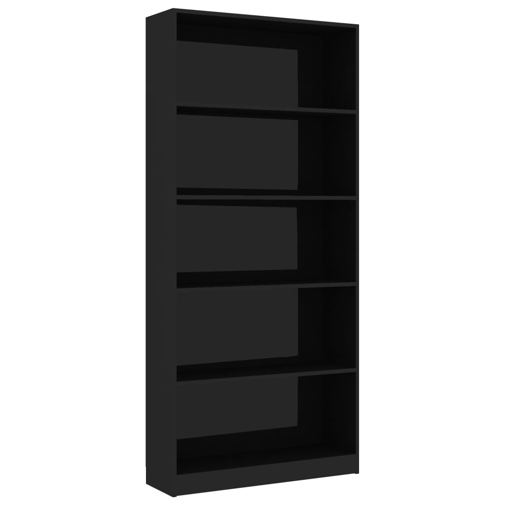 5-Tier Book Cabinet High Gloss Black 80x24x175 cm Chipboard