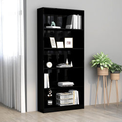 5-Tier Book Cabinet High Gloss Black 80x24x175 cm Chipboard