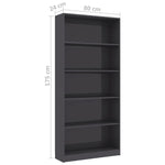 5-Tier Book Cabinet High Gloss Grey 80x24x175 cm Chipboard