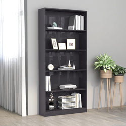 5-Tier Book Cabinet High Gloss Grey 80x24x175 cm Chipboard