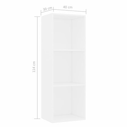 3-Tier Book Cabinet White 40x30x114 cm Chipboard