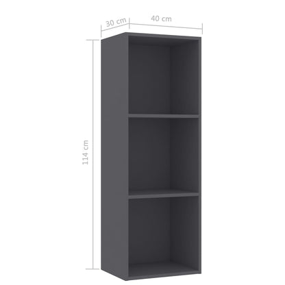 3-Tier Book Cabinet Grey 40x30x114 cm Chipboard