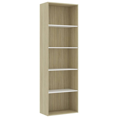 5-Tier Book Cabinet White and Sonoma Oak 60x30x189 cm Chipboard