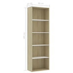 5-Tier Book Cabinet White and Sonoma Oak - Chipboard