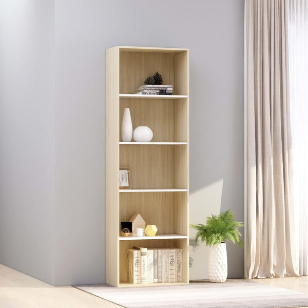  5-Tier Book Cabinet White and Sonoma Oak - Chipboard
