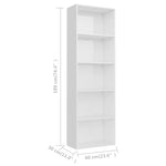 5-Tier Book Cabinet High Gloss White - Chipboard