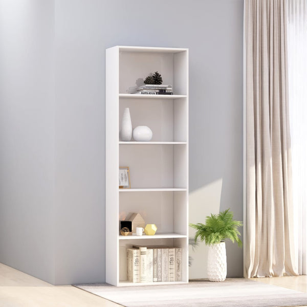  5-Tier Book Cabinet High Gloss White - Chipboard