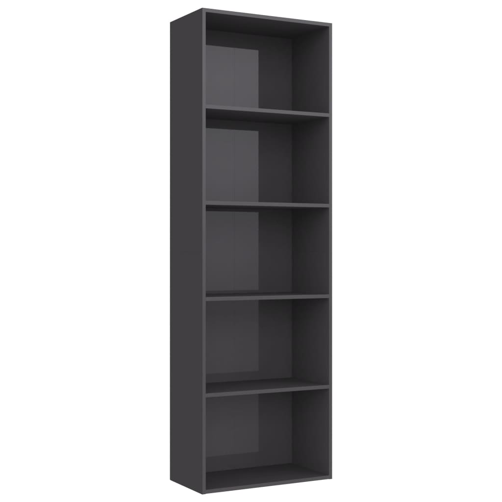 5-Tier Book Cabinet High Gloss Grey 60x30x189 cm Chipboard