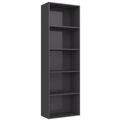 5-Tier Book Cabinet High Gloss Grey 60x30x189 cm Chipboard