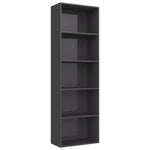 5-Tier Book Cabinet High Gloss Grey-Chipboard