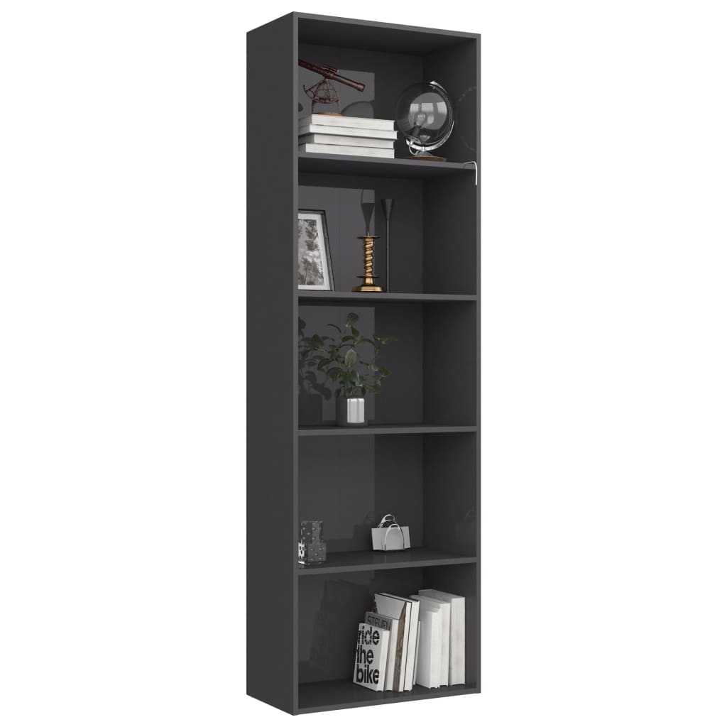 5-Tier Book Cabinet High Gloss Grey 60x30x189 cm Chipboard