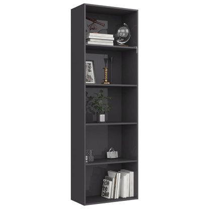5-Tier Book Cabinet High Gloss Grey 60x30x189 cm Chipboard