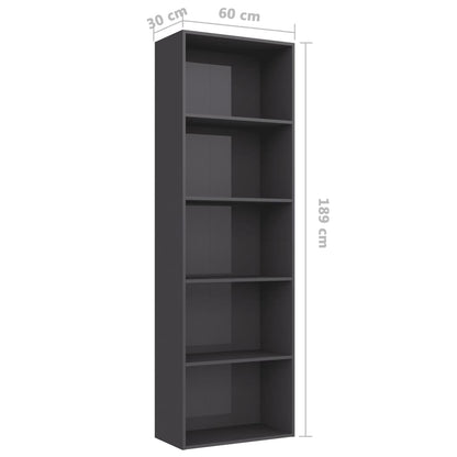 5-Tier Book Cabinet High Gloss Grey 60x30x189 cm Chipboard