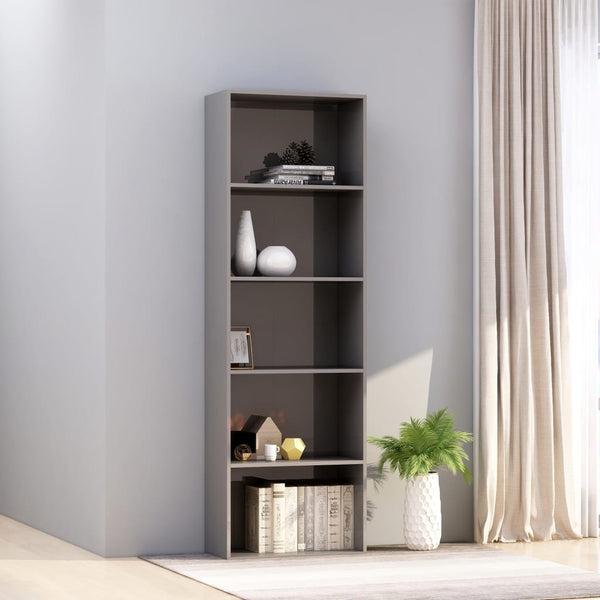  5-Tier Book Cabinet High Gloss Grey-Chipboard