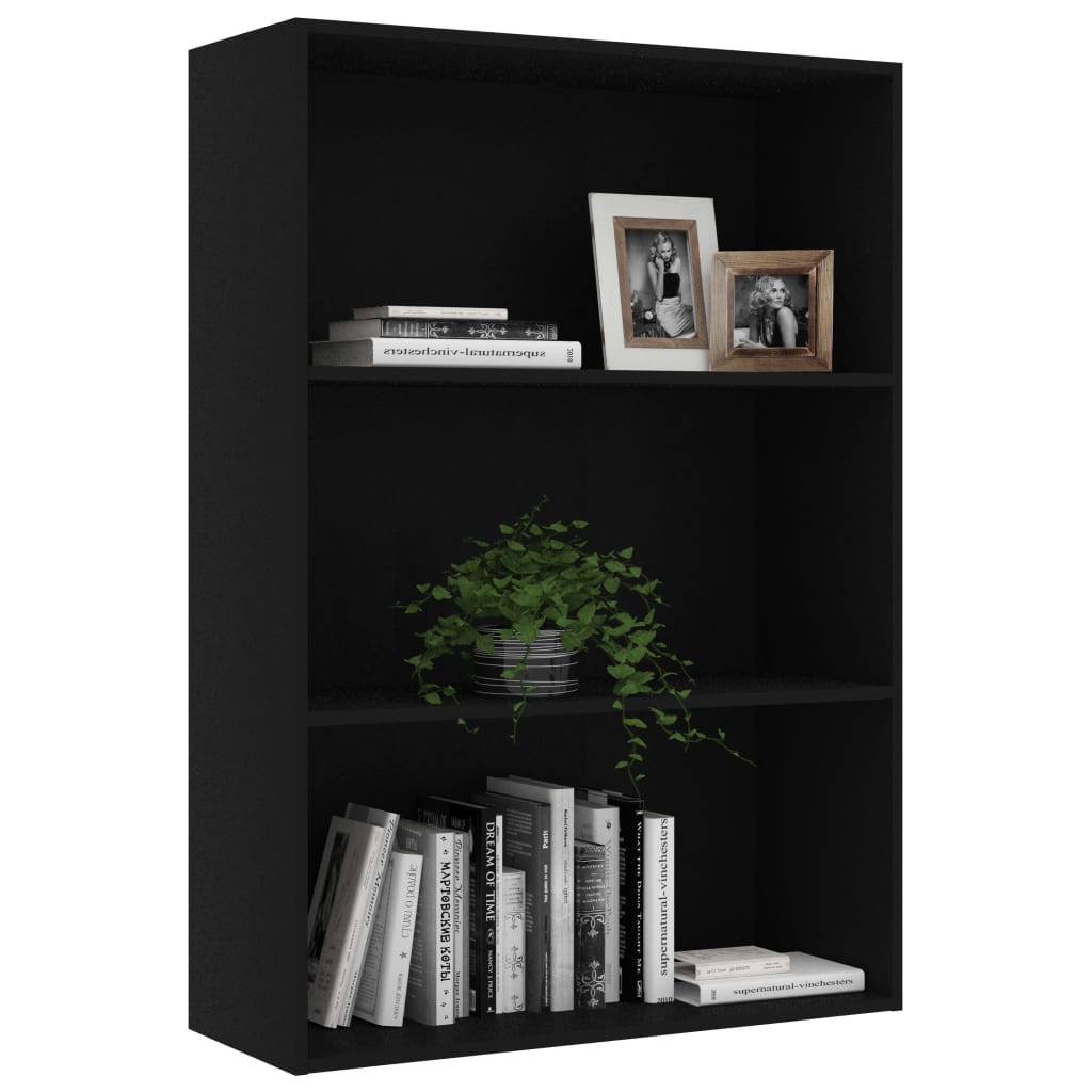 3-Tier Book Cabinet Black 80x30x114 cm Chipboard