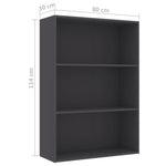 3-Tier Book Cabinet Grey 80x30x114 cm Chipboard