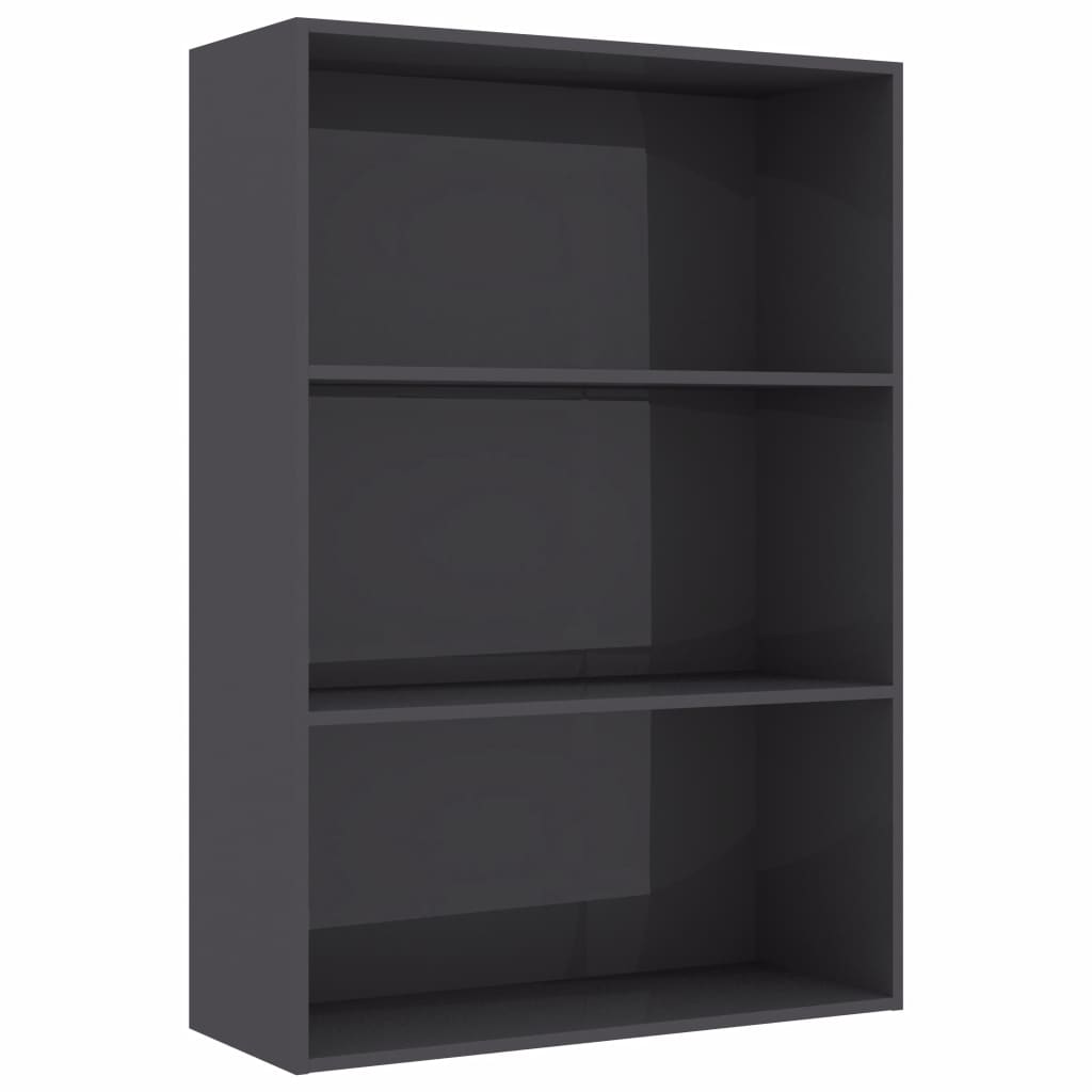 3-Tier Book Cabinet High Gloss Grey 80x30x114 cm Chipboard