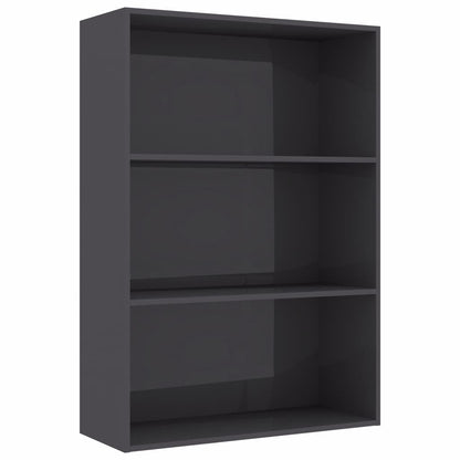 3-Tier Book Cabinet High Gloss Grey 80x30x114 cm Chipboard