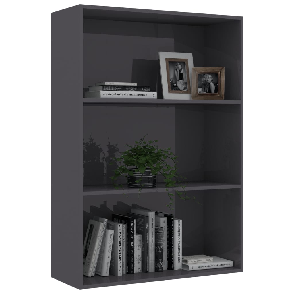 3-Tier Book Cabinet High Gloss Grey 80x30x114 cm Chipboard