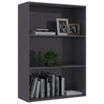 3-Tier Book Cabinet High Gloss Grey 80x30x114 cm Chipboard