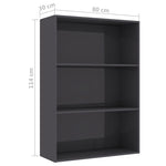 3-Tier Book Cabinet High Gloss Grey 80x30x114 cm Chipboard