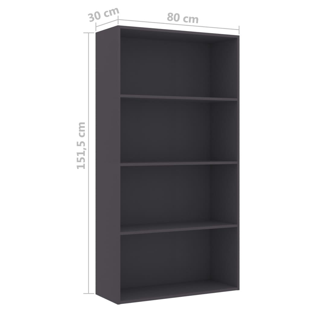 4-Tier Book Cabinet Grey 80x30x151.5 cm Chipboard