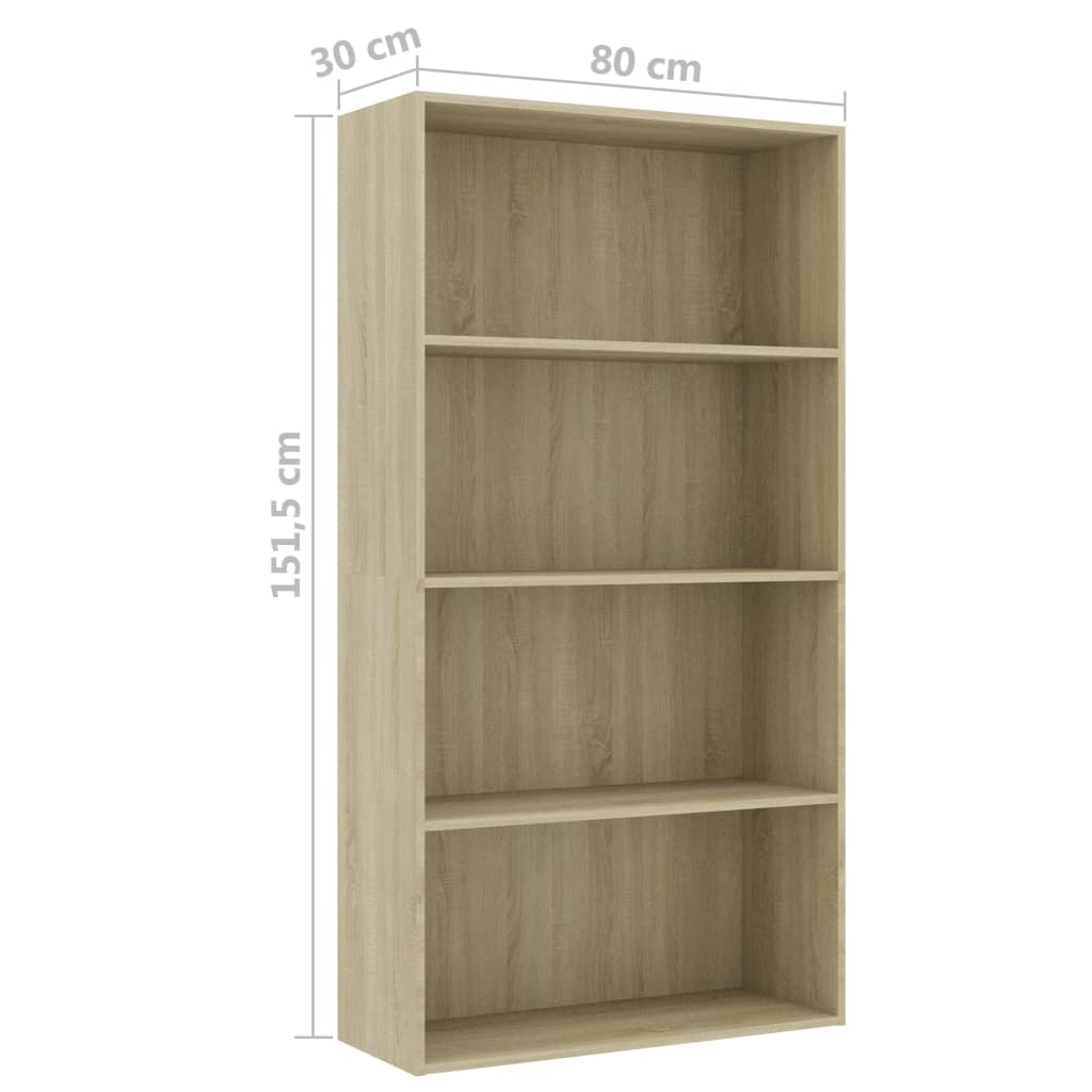 4-Tier Book Cabinet Sonoma Oak 80x30x151.5 cm Chipboard