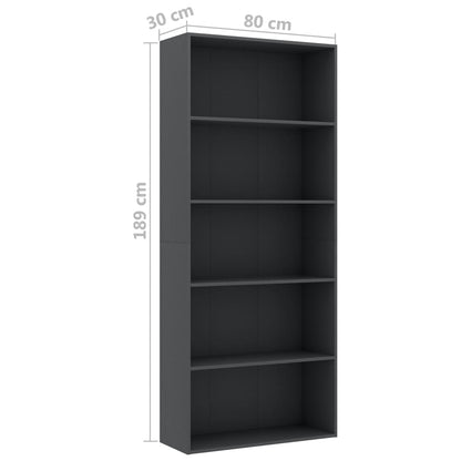 5-Tier Book Cabinet Grey 80x30x189 cm Chipboard