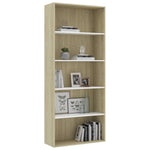 5-Tier Book Cabinet White and Sonoma Oak  Chipboard