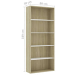 5-Tier Book Cabinet White and Sonoma Oak  Chipboard