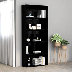 5-Tier Book Cabinet High Gloss Black 80x30x189 cm Chipboard