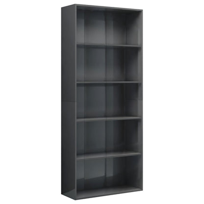 5-Tier Book Cabinet High Gloss Grey 80x30x189 cm Chipboard
